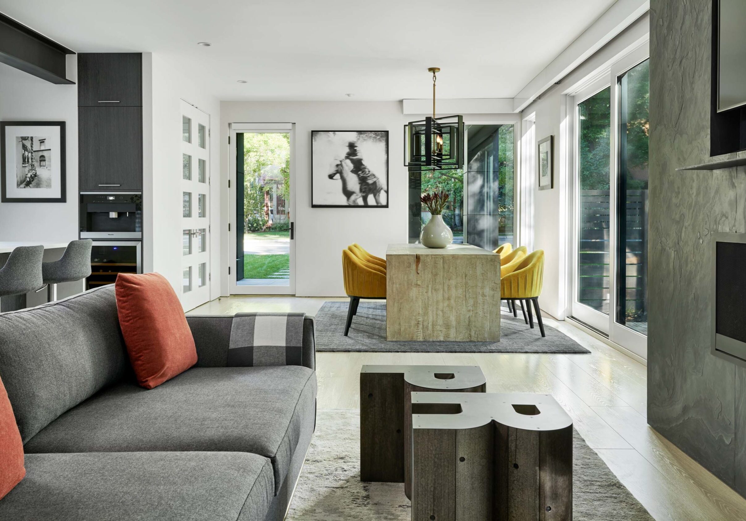 Living room design in distinctive duplex